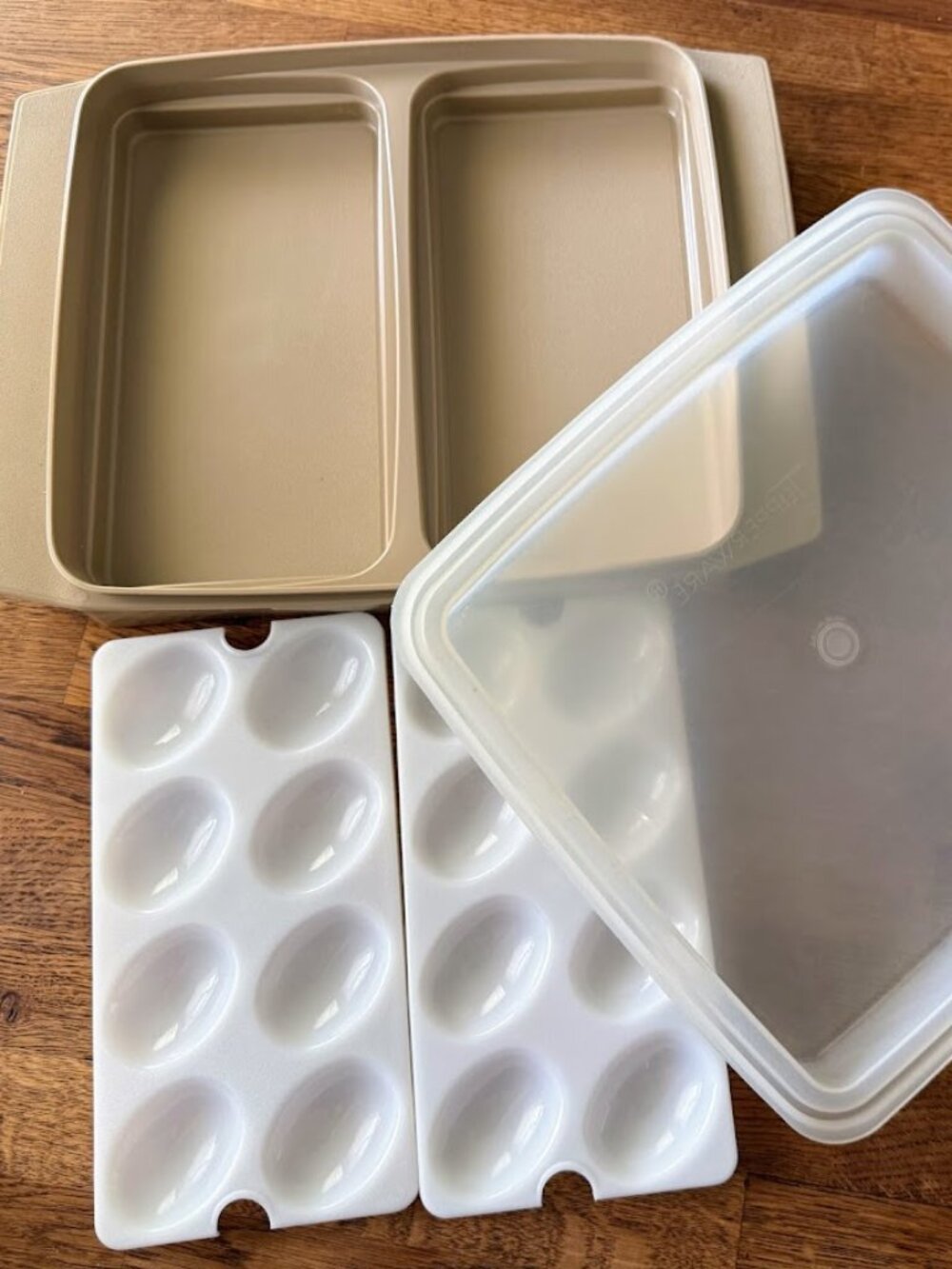 Vintage Tupperware Egg Carrier Taupe No Smells Cottagecore Picnic YUM